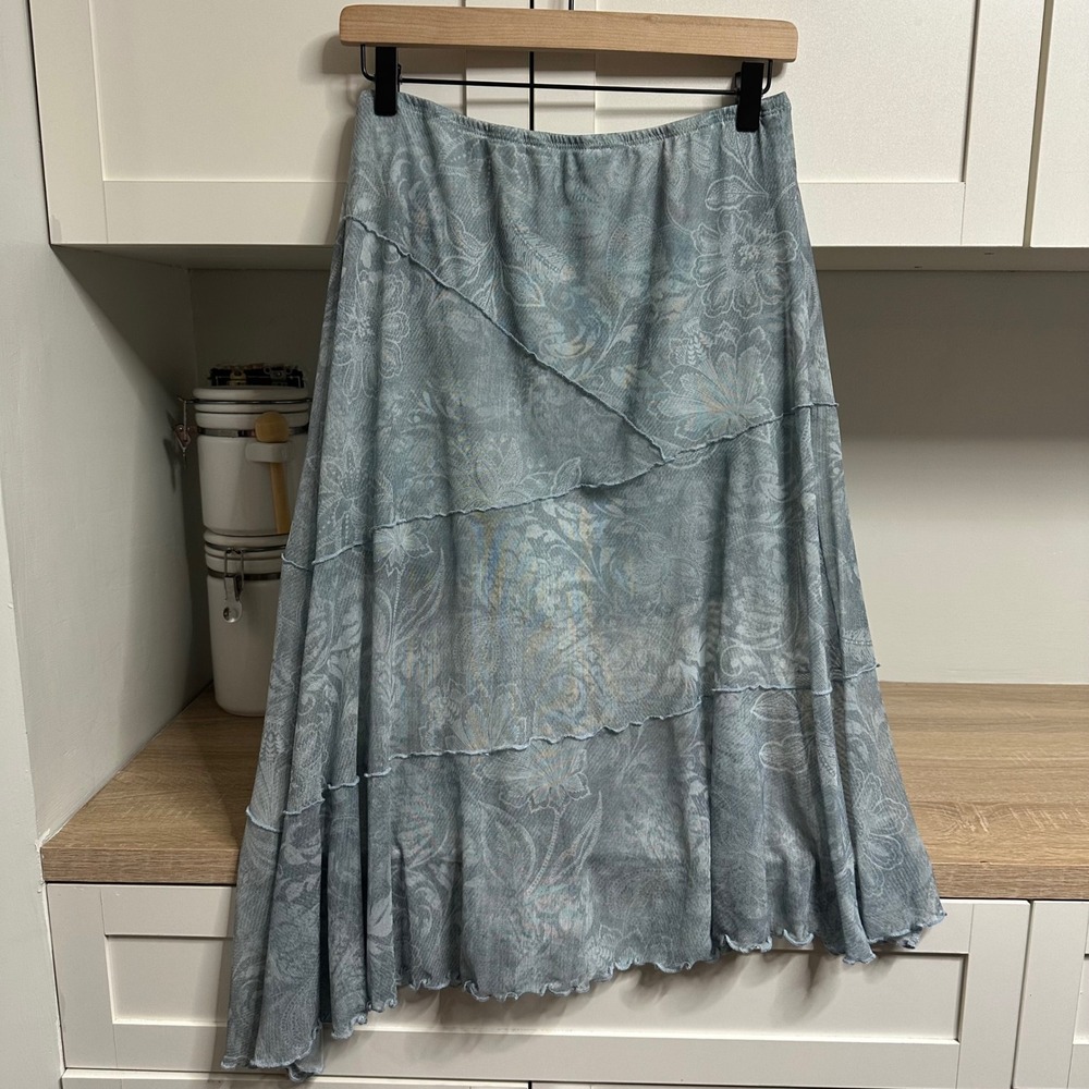 Y2K Fairy Grunge Asymmetrical Mesh Maxi Skirt Whimsigoth Blue Lettuce Hem Lined